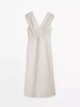 Платье Massimo Dutti Long With Crochet Detail, белый