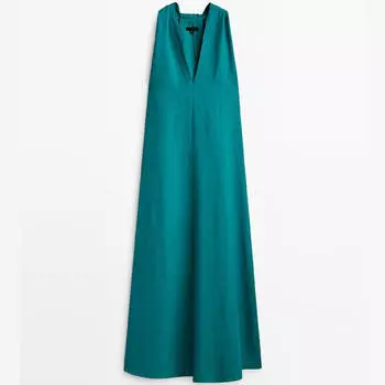 Платье Massimo Dutti Midi Criss-cross Detail At The Back, сине-зеленый