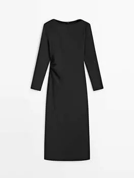 Платье Massimo Dutti Midi With Gathered Side, черный