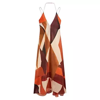 Платье Massimo Dutti Midi With Geometric Print, оранжевый/мультиколор