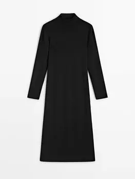 Платье Massimo Dutti Plain High Neck Midi, черный