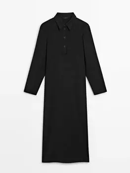 Платье Massimo Dutti Polo Collar Midi With Slit, черный