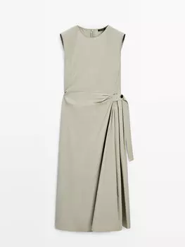Платье Massimo Dutti Poplin With Knot Detail, светло-зеленый