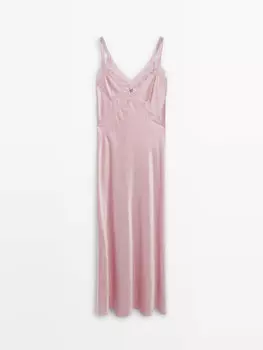 Платье Massimo Dutti Satin With Lace Detail, розовый