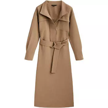 Платье Massimo Dutti Shirt With Pockets And Belt, светло-коричневый