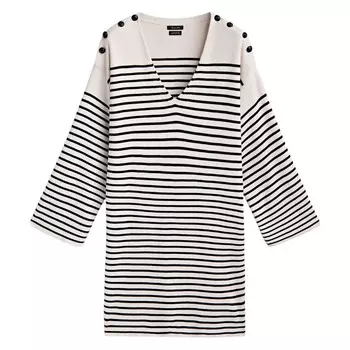 Платье Massimo Dutti Short Striped Knit With Button Detail, белый/темно-синий