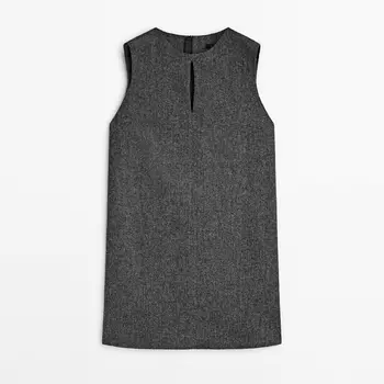 Платье Massimo Dutti Short With Crew Neck And Teardrop Opening, серый