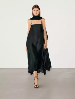 Платье Massimo Dutti Strappy Ramie Midi, черный