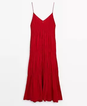 Платье Massimo Dutti Strappy With Gathered Detailing, красный