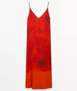 Платье Massimo Dutti Strappy With Ombr Print, красный