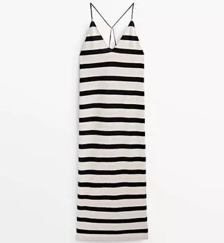 Платье Massimo Dutti Striped Strappy Cotton, кремовый