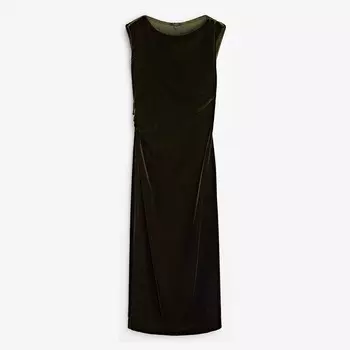 Платье Massimo Dutti Velvet With Gathered Detail, оливковый