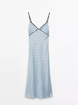 Платье Massimo Dutti With Polka Dot Print, небесно-голубой