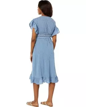 Платье Max Studio Yarn-Dye Flutter Sleeve Dress, цвет Blue Gingham