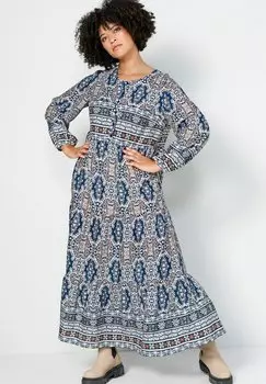 Платье макси A-LIJN PRINT ALL-OVER RONDE HALS LANGE MOUWEN Angel of Style, цвет multicolor