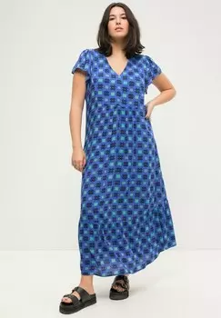 Платье макси A-LINE ALLOVERPRINT V-AUSSCHNITT FLGEL-HALBARM Studio Untold, синий