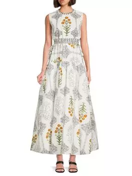 Платье макси А-силуэта с цветочным принтом Giambattista Valli, цвет White Multi
