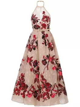 Платье макси А-силуэта с пайетками Elie Saab, серый