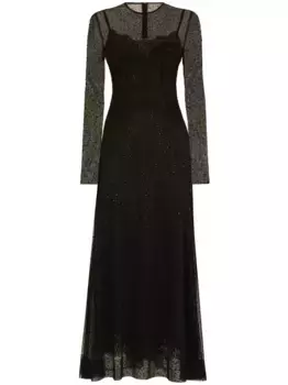 Платье макси А-силуэта со стразами DOLCE & GABBANA, черный