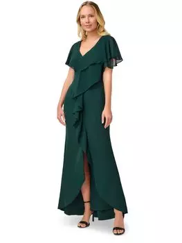 Платье макси Adrianna Papell из креп-шифона с рюшами, Hunter