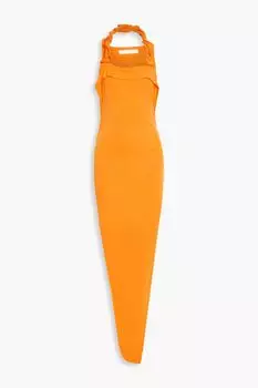 Платье макси эластичной вязки с вырезом и декором HELMUT LANG, оранжевый