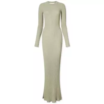 Платье макси Ami Paris Ribbed Long Sleeve, зеленый