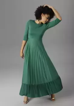 Платье макси Aniston CASUAL, юбка с плиссированным воланом, изумрудный