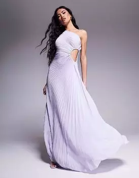 Платье макси Aria Cove с плиссировкой на одно плечо и вырезом нежно-сиреневого цвета