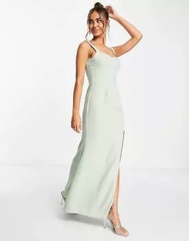 Платье макси ASOS DESIGN Bridesmaids с округлым вырезом и атласными бретельками