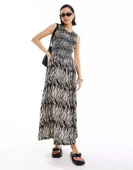 Платье макси Asos Design Crinkle Shirred Bodice With Open Back, черный