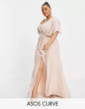 Платье макси ASOS DESIGN Curve Bridesmaid с короткими рукавами и хомутом спереди и пуговицами сзади