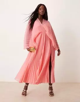 Платье макси ASOS DESIGN Curve с накидкой и складками розового цвета ASOS Curve