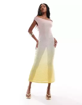 Платье макси Asos Design Embellished Crocheted With A, розовый/желтый
