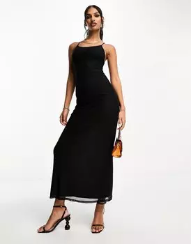 Платье макси Asos Design Mesh Cami With Cross Back, черный