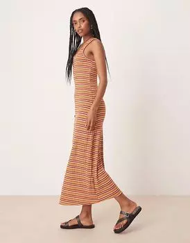 Платье макси ASOS DESIGN с круглым вырезом в оранжевую полоску