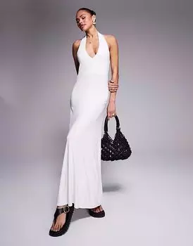 Платье макси ASOS DESIGN с лямкой через шею кремового цвета