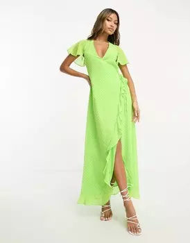 Платье макси Asos Design с оборками, салатовый