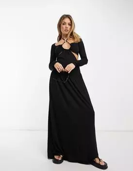 Платье макси ASOS DESIGN с вырезом и воротником-стойкой, отделанным бисером