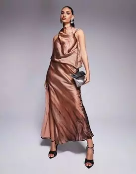 Платье макси ASOS DESIGN с высоким воротом и драпировкой в абстрактный принт