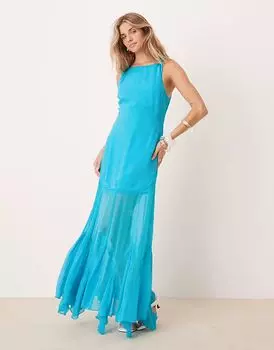 Платье макси ASOS DESIGN с заниженной талией и широким подолом годе в цвете морской волны