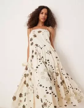 Платье макси ASOS DESIGN с заниженной талией и монохромным цветочным принтом