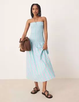 Платье макси ASOS DESIGN с заниженной талией и сборками в сине-фиолетовую полоску