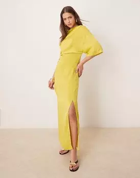 Платье макси ASOS DESIGN с защипами и драпировкой на спине цвета шартрус