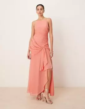 Платье-макси ASOS DESIGN в терракотовом цвете с драпировкой и бретельками