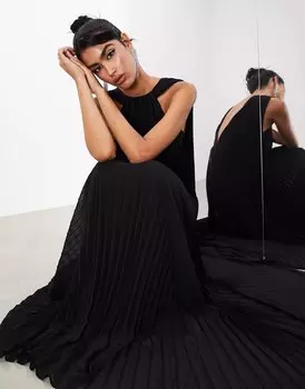 Платье-макси Asos Edition Statement Halter Sleeveless Pleated, черный