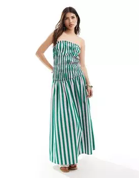 Платье макси-бандо в разноцветные полоски с заниженной талией ASOS DESIGN