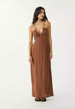 Платье макси BEADED Stradivarius, темно-коричневый