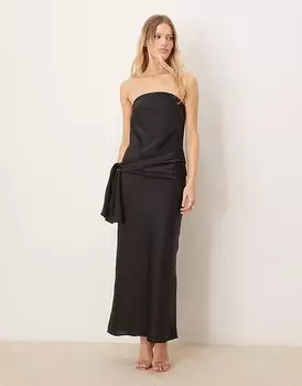 Платье макси без бретелек с бантом от Abercrombie & Fitch черного цвета