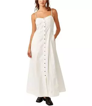 Платье макси без рукавов с бретельками Free People Just Jill и пуговицами спереди с завышенной талией, белый