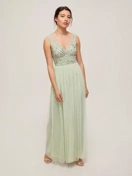 Платье макси без рукавов с кружевом и бисером Mulan Pearl, Sage